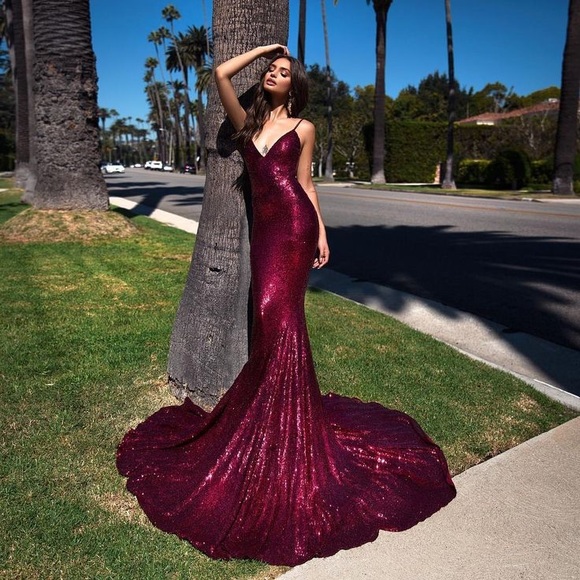 Alamour the label wine red Yassmin mermaid dress - Picture 1 of 6